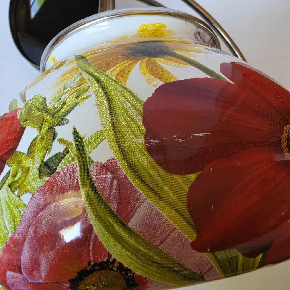 Pioneer Woman Enameled Steel Flower Garden Tea Pot Kettle Floral Retired 2.3 Qt